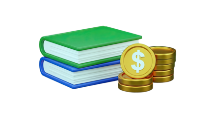 Books and Gold Coins Stacked