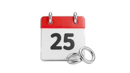 Calendar with the number 25 and two silver rings