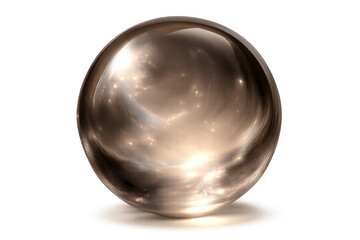 Bronze metallic orb reflecting cosmic light, glowing glossy sphere, 3d digital rendering, transparent background element