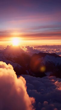 Golden Sunset Over Snowy Mountains And Clouds Footage