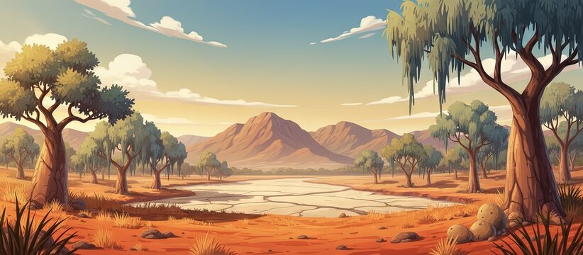 anime idyllic australian outback landscape - modern 2d natural setting