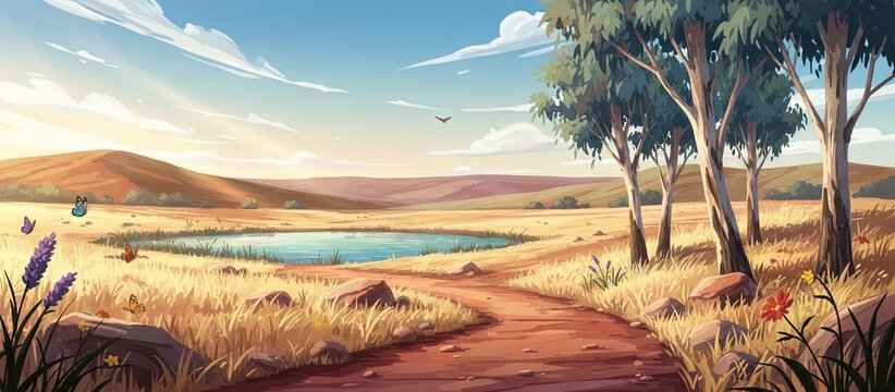 anime idyllic australian outback landscape - modern 2d natural setting