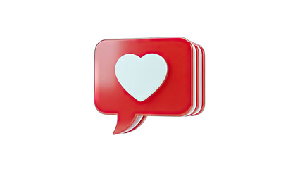 3D Red Speech Bubble with White Heart Icon on transparent background