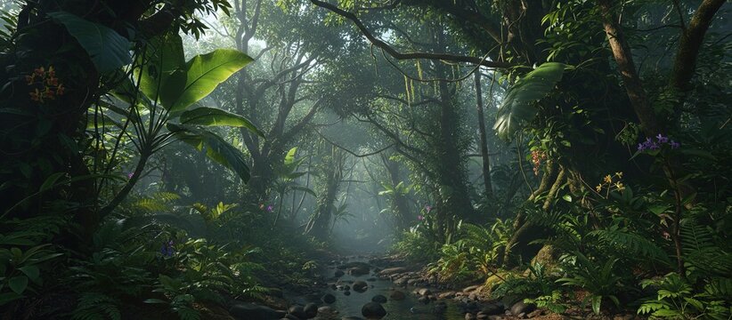 photo of tropical rainforest jungle landscape - open environment in nature