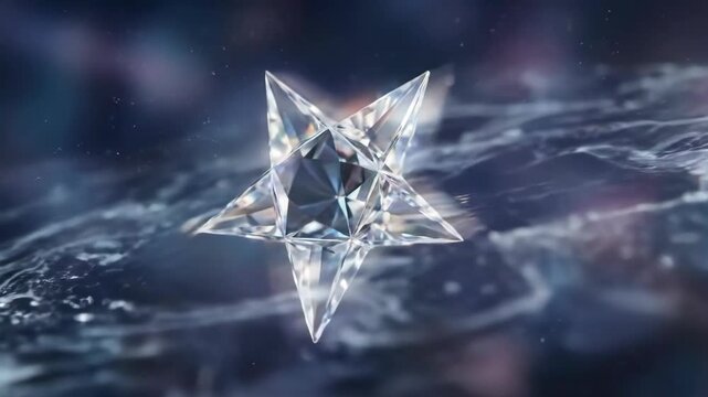 Six Pointed Diamond Star Spinning in Blue Nebula Background 3D Render