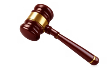 Gavel representing law and justice, symbolizing authority, judgment, and legal decisions, on transparent background
