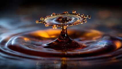 Captivating Macro Photography of a Water Drop Collision Creating Splashes and Ripples in Vibrant Colors and Intricate Patterns