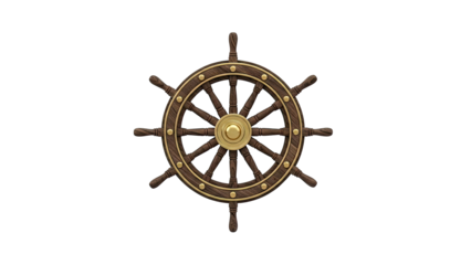 Nautical Wooden Ship's Wheel with Gold Accents