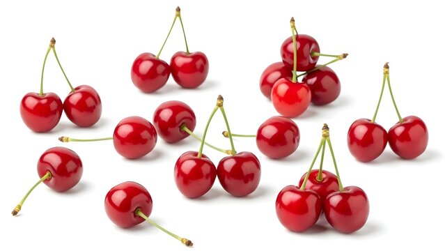 cherry with leaf isolated on white