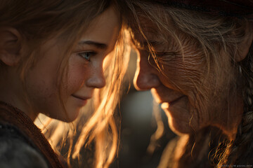 A young girl is talking to an older woman created with Generative AI technology