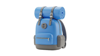 Blue Backpack with Rolled Sleeping Mat