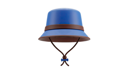 Blue Bucket Hat with Brown Band and Chin Strap