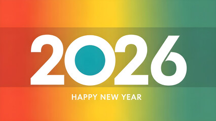 Happy new year 2026 celebration greeting card with colorful gradient background