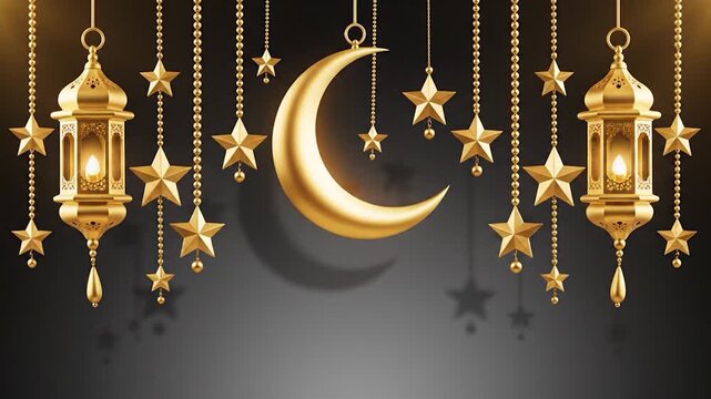 Ramadan Kareem Celebration - Golden Moon, Lanterns, and Stars Animation.