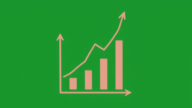 A simple light orange bar graph with an upward trend on a green background