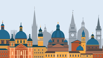 Cityscape Vector Illustration with Domes and Towers © Mucher