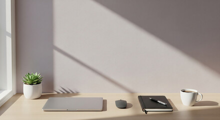 Organized Desk Scene With Empty Space For Copy