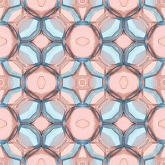 Pastel Pink and Blue Geometric Kaleidoscope Seamless Pattern