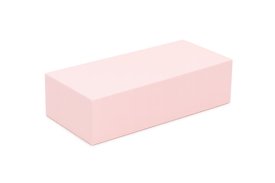 Pink rectangular cuboid 3d shape standing on a transparent background, displaying a simple geometric block design