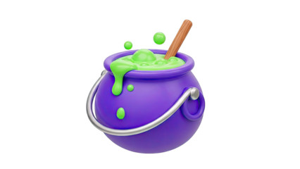 Halloween Witch's Cauldron with Green Potion and Bubbles