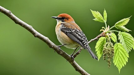 Rufous capped babbler bird singing on a branch
