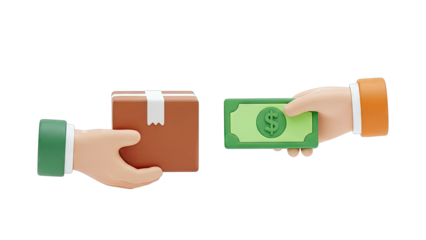 Hands exchanging package for money