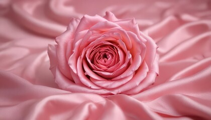 Fototapeta premium pink rose on satin silk fabric background with copy space, luxury, background, floral