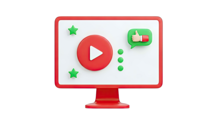 3D Render of a Stylized Computer Screen with Play Button and Like Icon