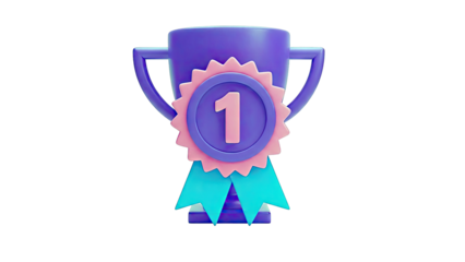 3D Render of a Purple Trophy with a Number 1 Ribbon