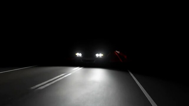 Night Highway Drive with Oncoming Headlights.