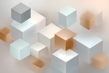 Fototapeta premium Abstract arrangement of pastel cubes in a soft, light-filled geometric composition