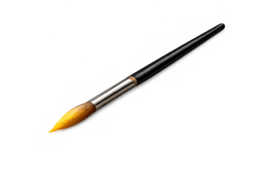 Paintbrush with yellow bristles for art and creativity, an essential artist tool for painting and crafting on transparent background