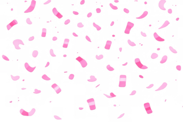 Pink confetti pieces and abstract petal shapes falling, creating festive celebration design with transparent background