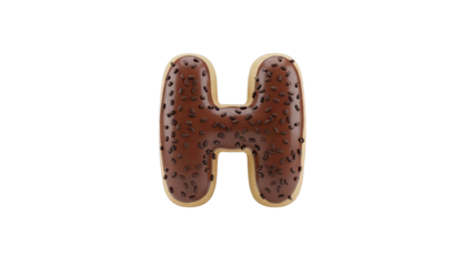 Donut shaped letter H with chocolate frosting and sprinkles