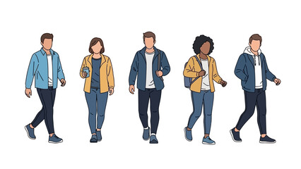 Obraz premium Diverse group of students walking together in a line