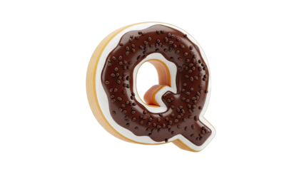 Letter Q Donut with Chocolate and Coffee Bean Sprinkles