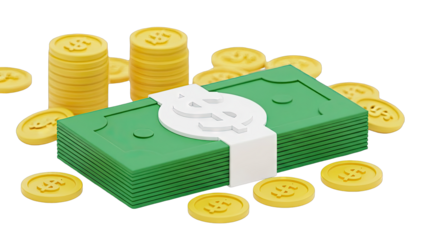 Money Stack and Coins with Dollar Sign