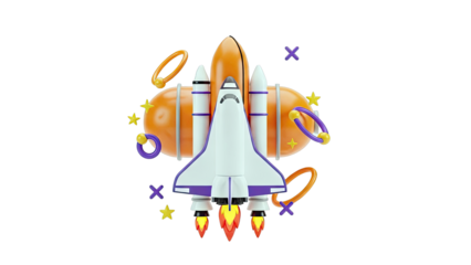 3D Rendered Spaceship with Cosmic Elements