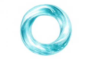 Blue glowing abstract ring forming a circular vortex energy shape with liquid texture on transparent background