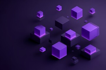 Obraz premium Abstract design featuring glowing purple cubes on a dark background, creating a modern and futuristic atmosphere.
