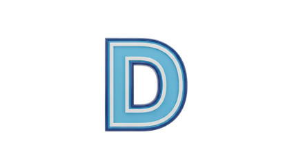 3D Blue Letter D with White and Dark Blue Outline on White Background