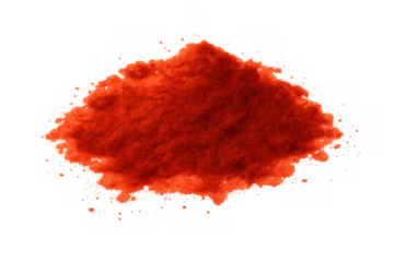 Red powder cloud bursting, pigment dust exploding, vibrant color scattering, isolated on transparent background for dynamic effect