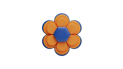 3D Rendered Hexagonal Flower with Orange Petals and Blue Center