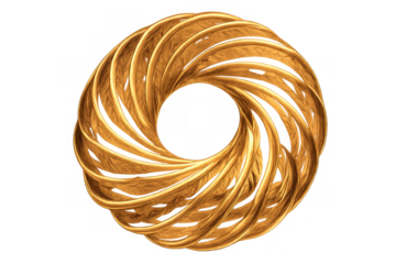 Gold twisted ring creating a dynamic spiral shape, abstract luxury design element with a transparent background