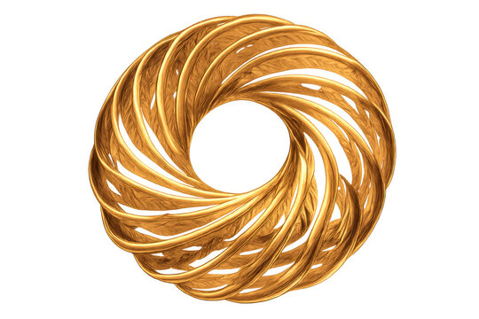Gold twisted ring creating a dynamic spiral shape, abstract luxury design element with a transparent background - Powered by Adobe