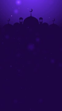 Ramadan background loop with purple mosque silhouette, moons, sparkles for seamless presentations. Ideal for festive ramadan videos and presentations.