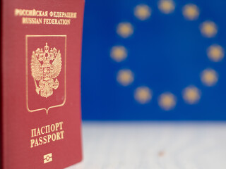 Russian Passport in Front of European Flag