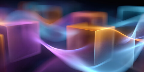Vibrant Abstract Cubes with Flowing Light Trails