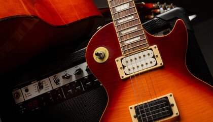 color musical concert background with guitars