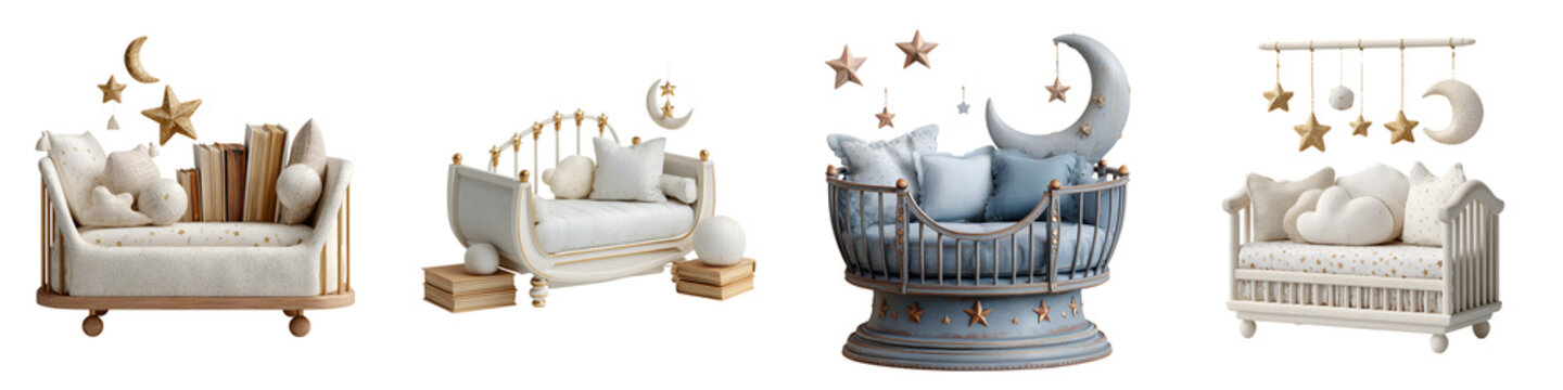 Baby Furniture Set: Cozy Cots and Elegant Sofas with Moon and Star Decor